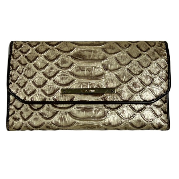 Brahmin Handbags - Brahmin Ady Leather Wallet Bifold Croc Embossed Checkbook Tan Brown Luxury
